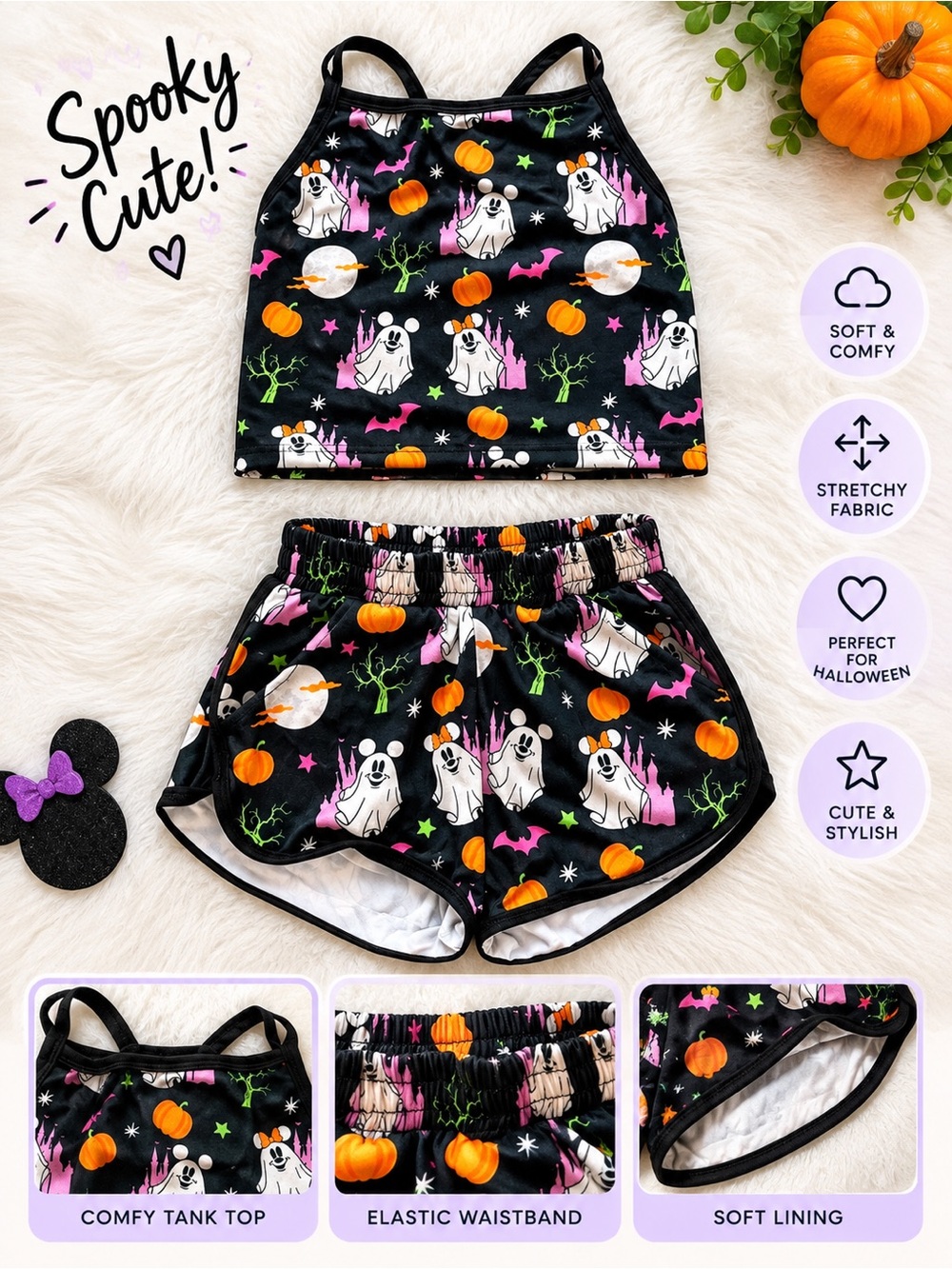 Girls' Disney Halloween Tank Top and Shorts Set - Black & Orange. Worn 1x
